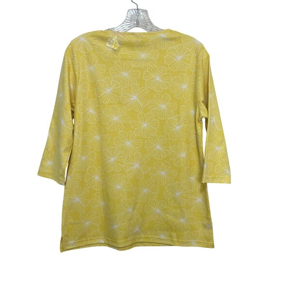 Blair 3/4 Sleeve Top Womens PS Petite Small Yellow New Floral Button Shoulder - Picture 2 of 7
